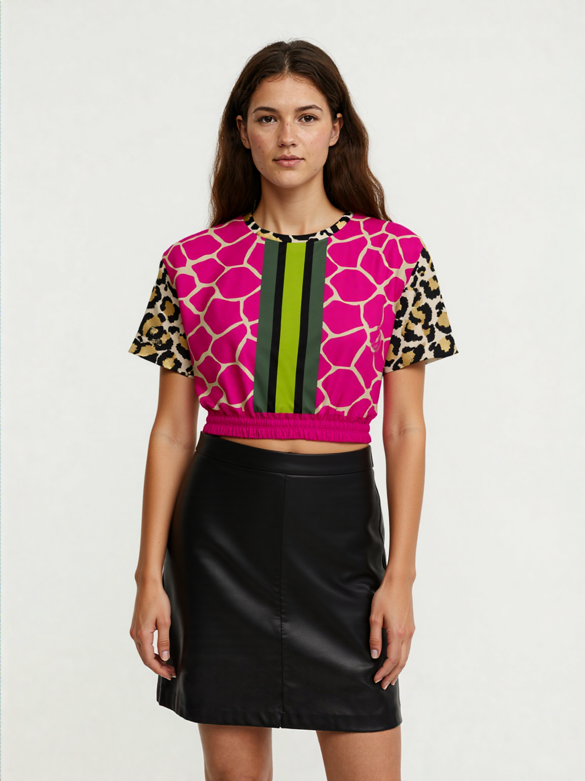 Cheetah Time 1863 Neon Stripe Eco-Poly Short Sleeve Cropped Pullover