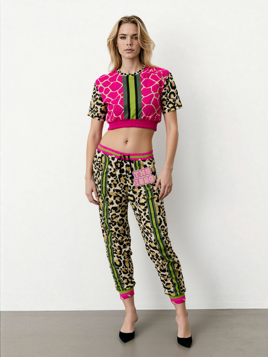 Cheetah Time 1863 Neon Stripe Eco-Poly Short Sleeve Cropped Pullover