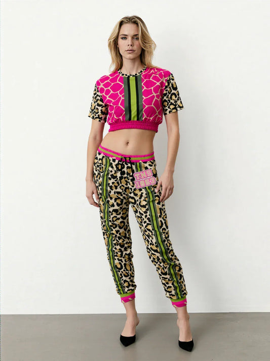 Cheetah Time 1863 Neon Stripe Eco-Poly Short Sleeve Cropped Pullover