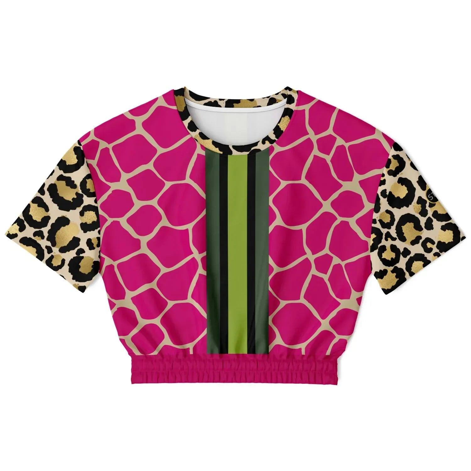 Cheetah Time 1863 Neon Stripe Eco-Poly Short Sleeve Cropped Pullover