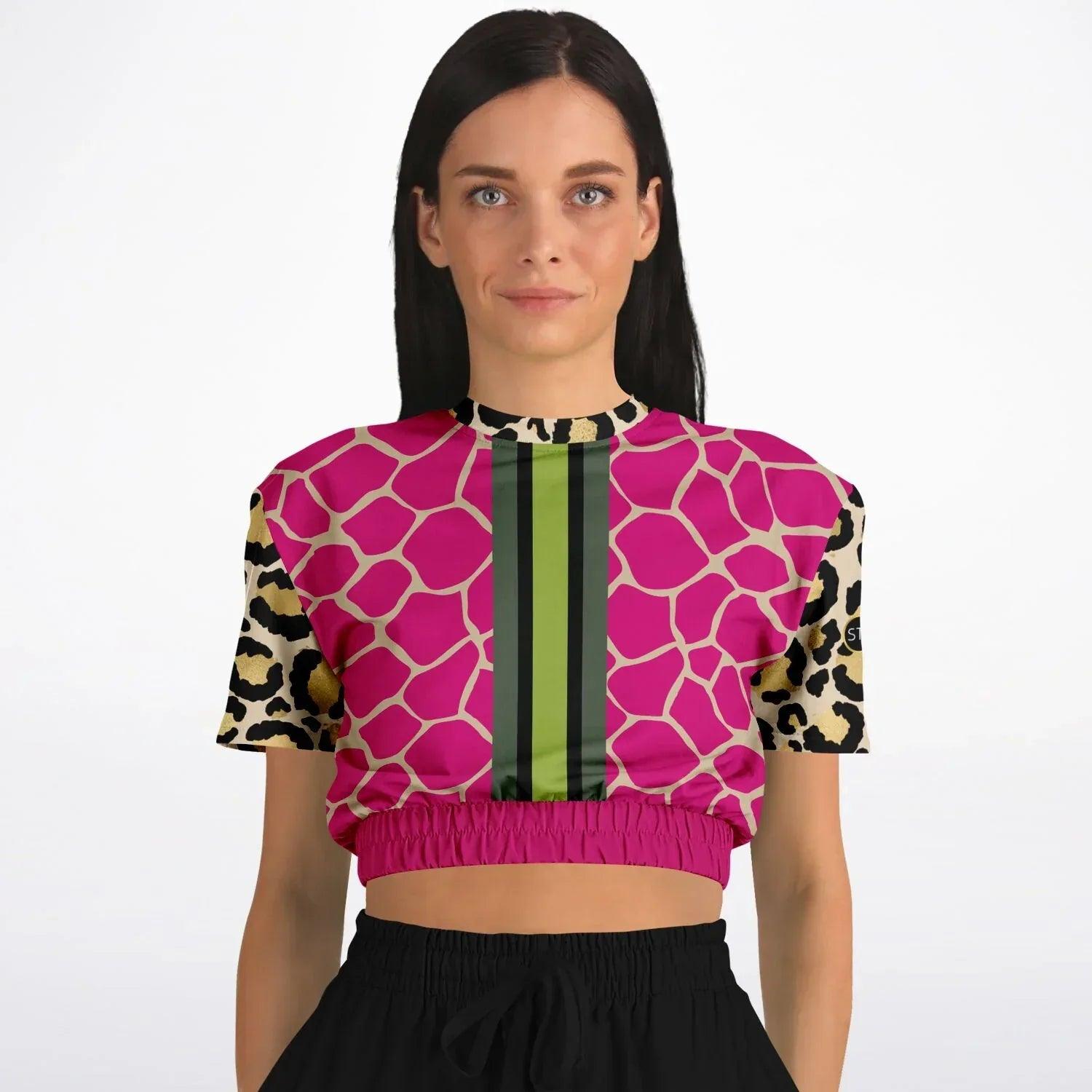 Cheetah Time 1863 Neon Stripe Eco-Poly Short Sleeve Cropped Pullover