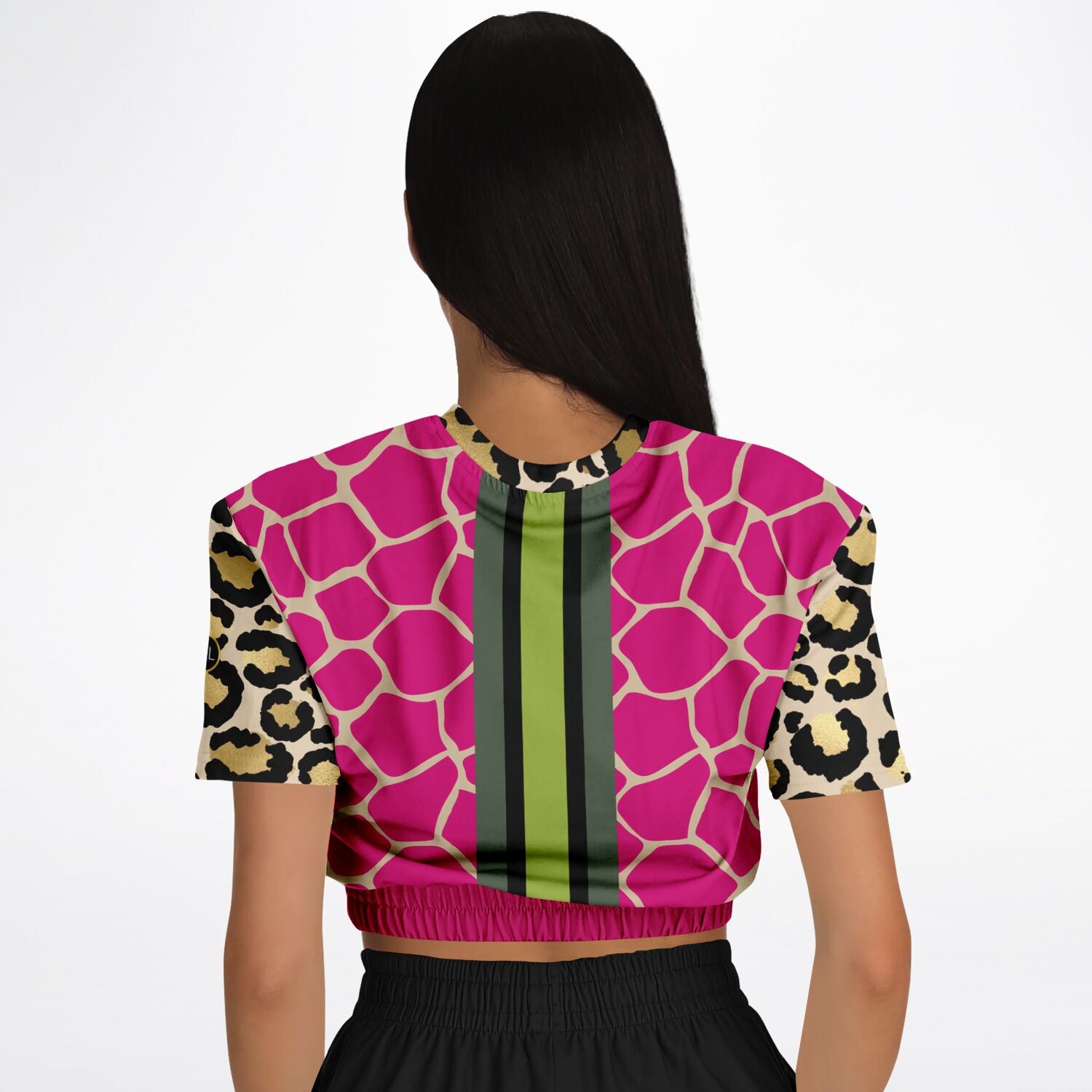 Cheetah Time 1863 Neon Stripe Eco-Poly Short Sleeve Cropped Pullover