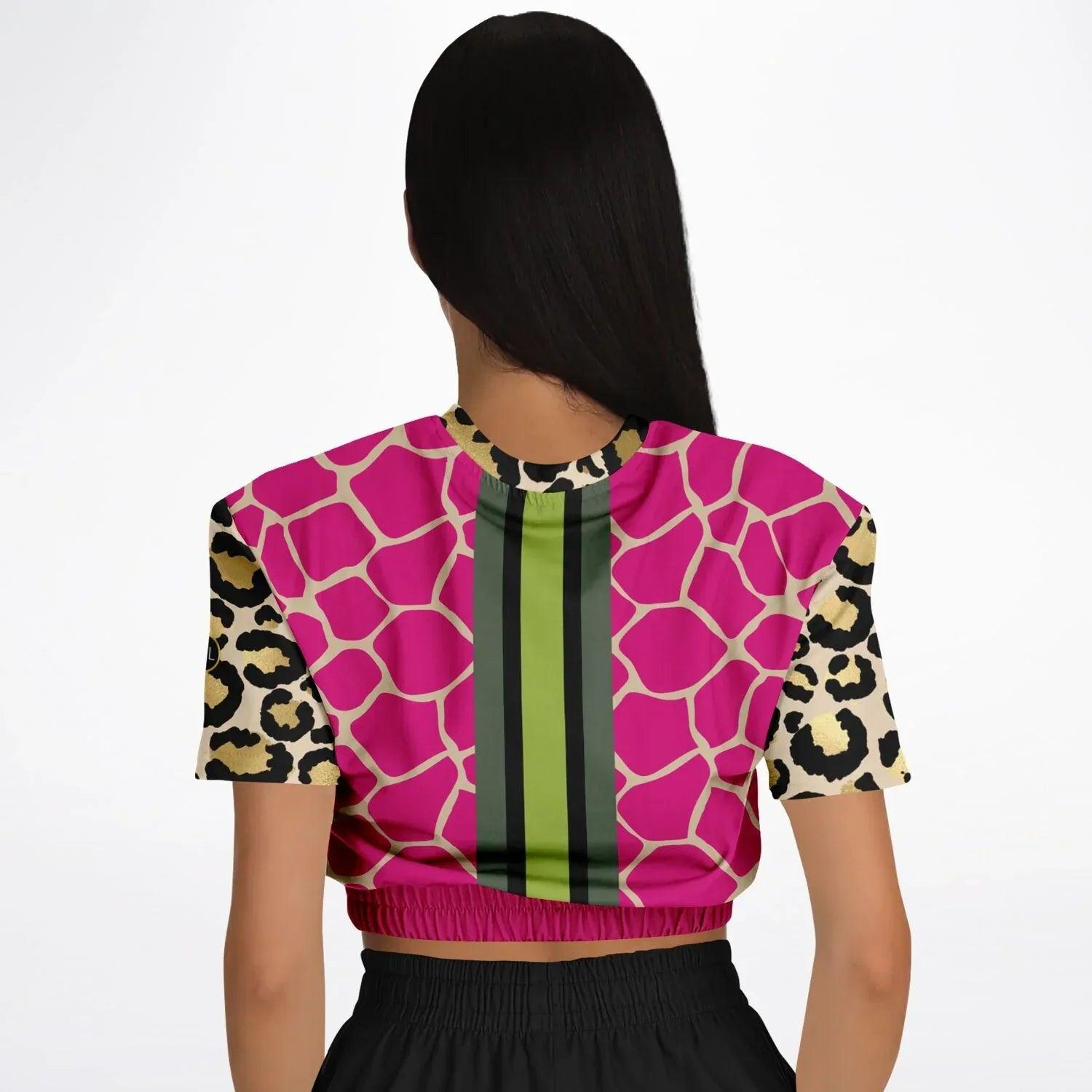 Cheetah Time 1863 Neon Stripe Eco-Poly Short Sleeve Cropped Pullover