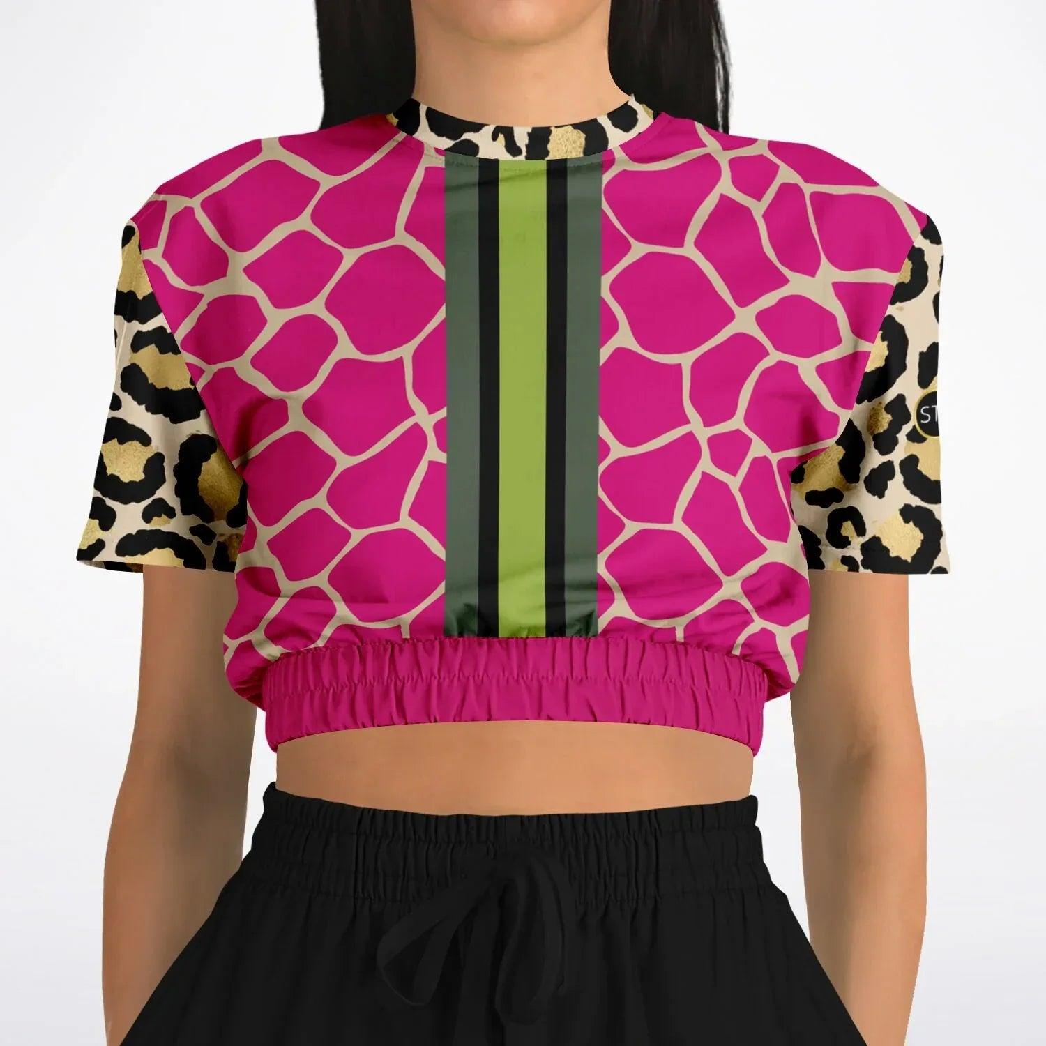 Cheetah Time 1863 Neon Stripe Eco-Poly Short Sleeve Cropped Pullover