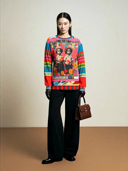Cherub Twins in Ebony Mixed Media Unisex Sweatshirt (Gold Label)