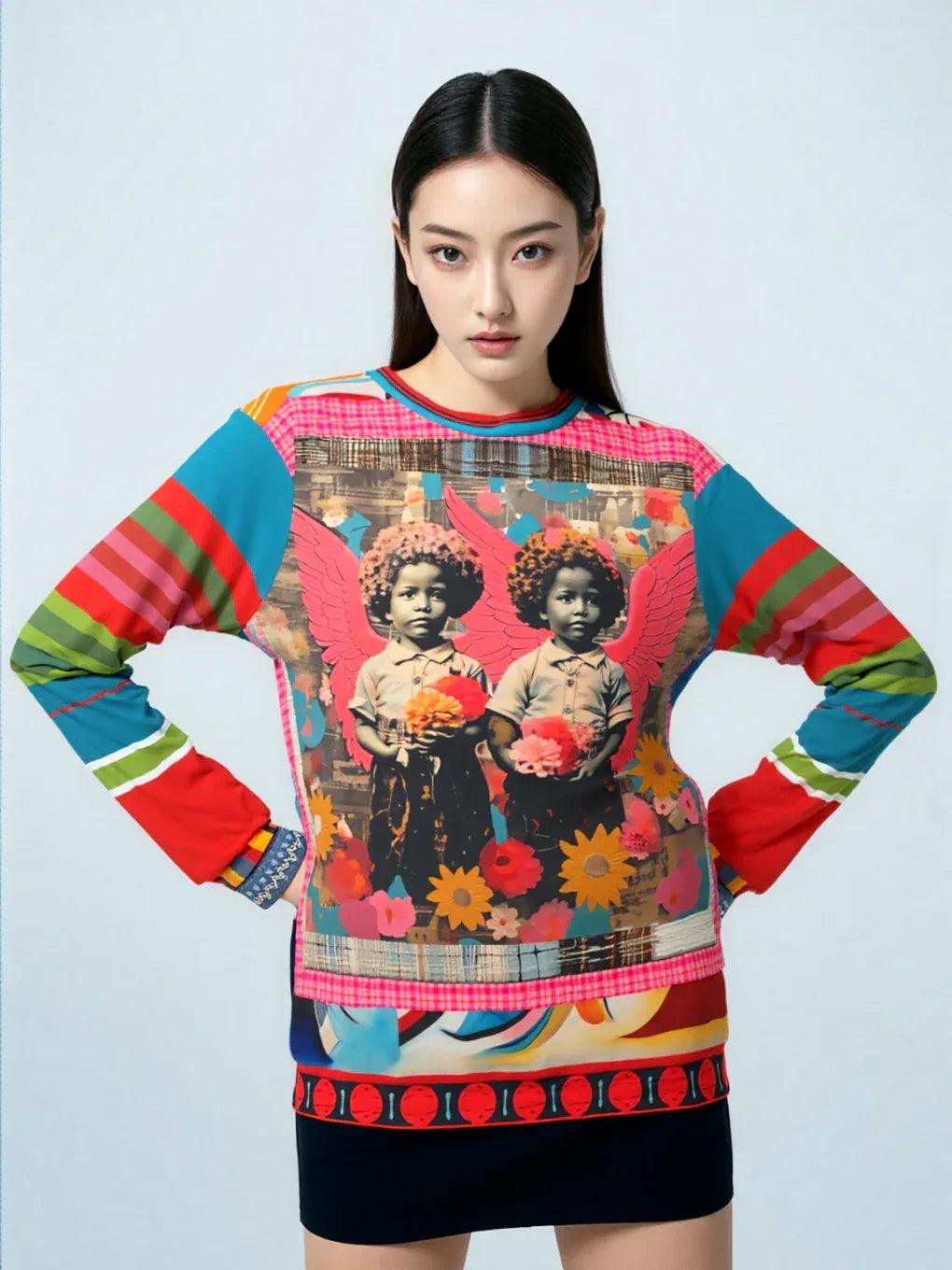 Cherub Twins in Ebony Mixed Media Unisex Sweatshirt (Gold Label)