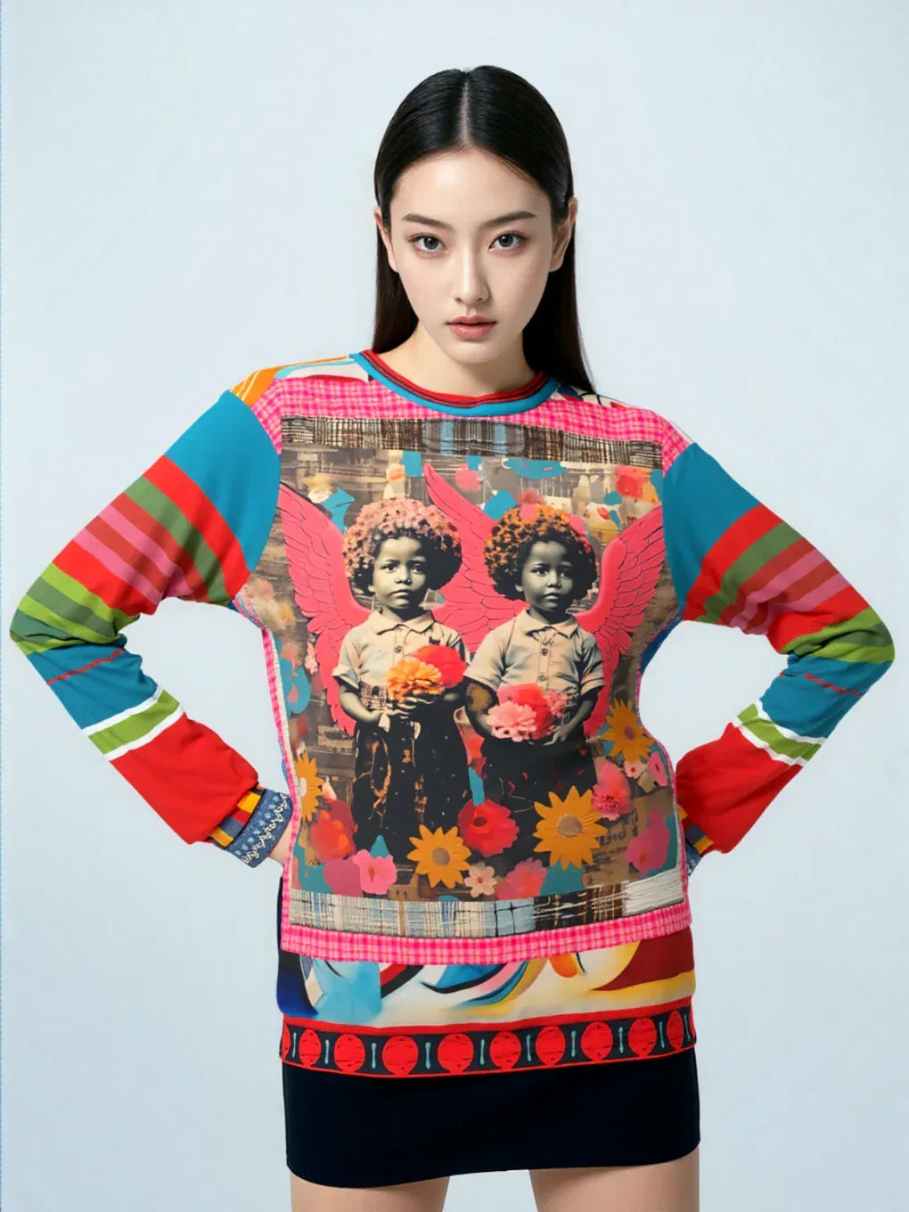 Cherub Twins in Ebony Mixed Media Unisex Sweatshirt (Gold Label)