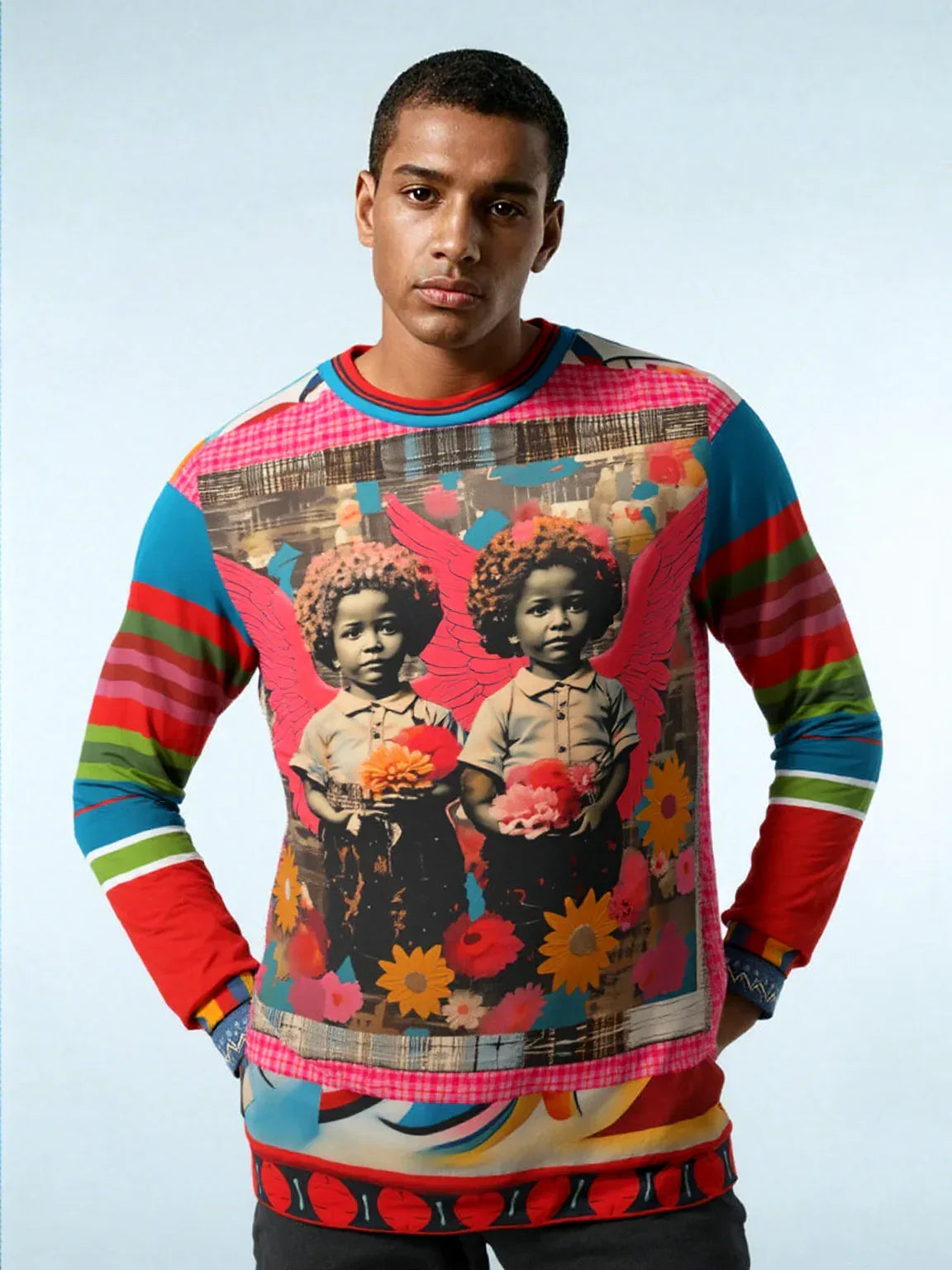 Cherub Twins in Ebony Mixed Media Unisex Sweatshirt (Gold Label)