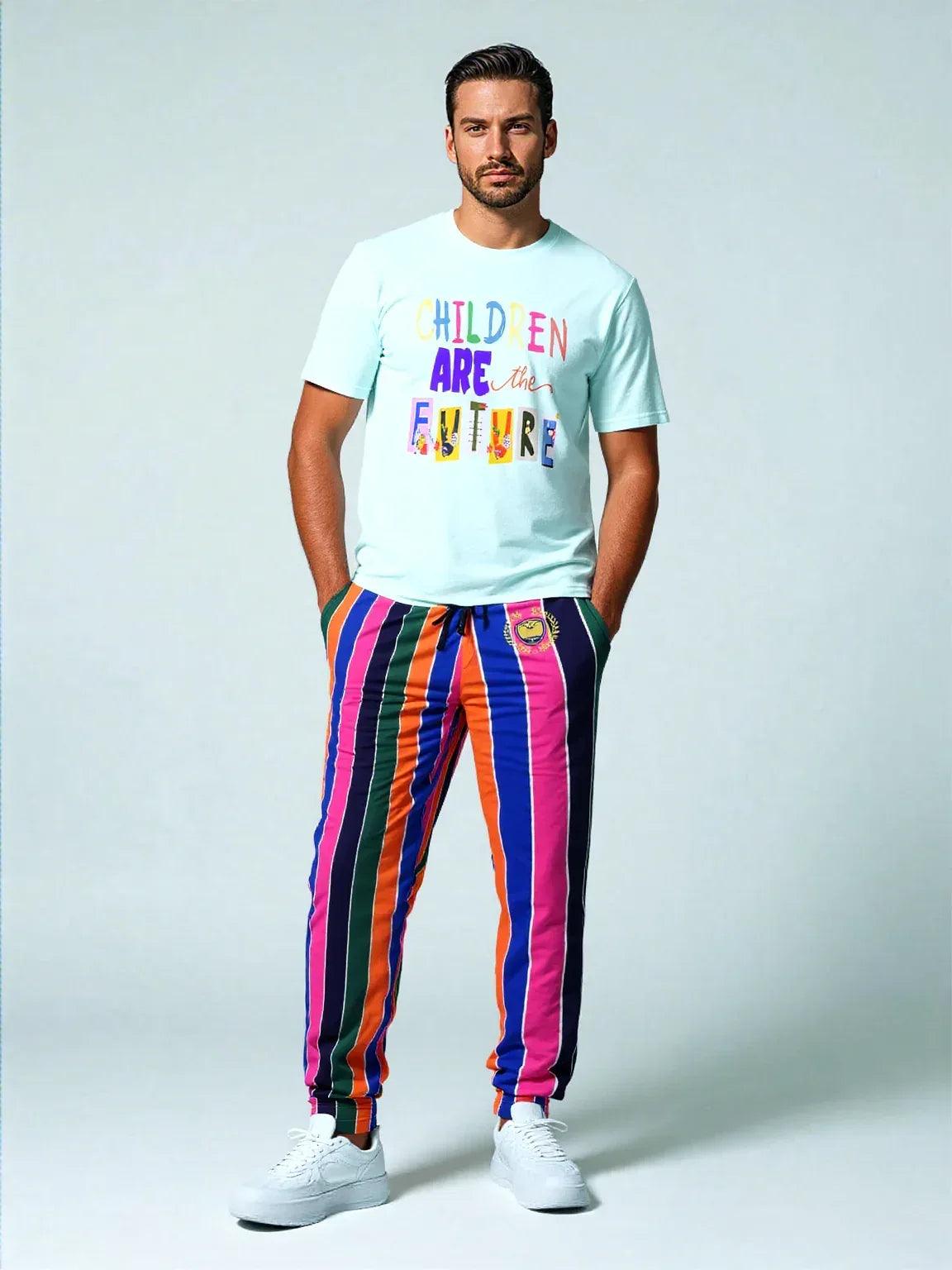 Pink Cerise Rugby Stripe Eco-Poly Unisex Joggers