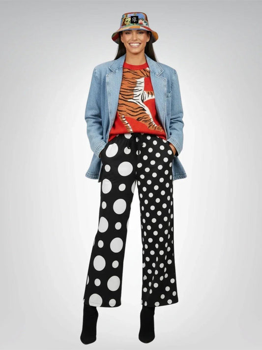 Bubbles in Black and White Eco-Poly Wide Leg Pants
