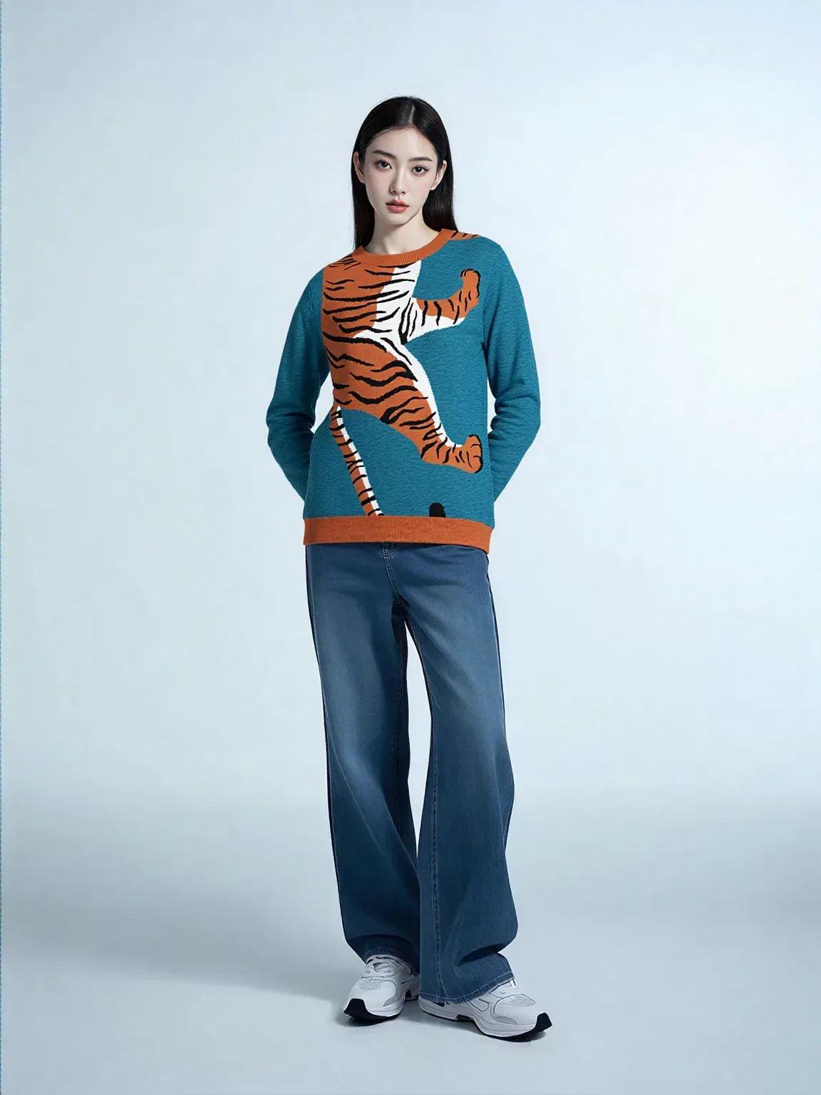 Climbing to the Top in Turquoise Blue Knitted Crewneck Sweater