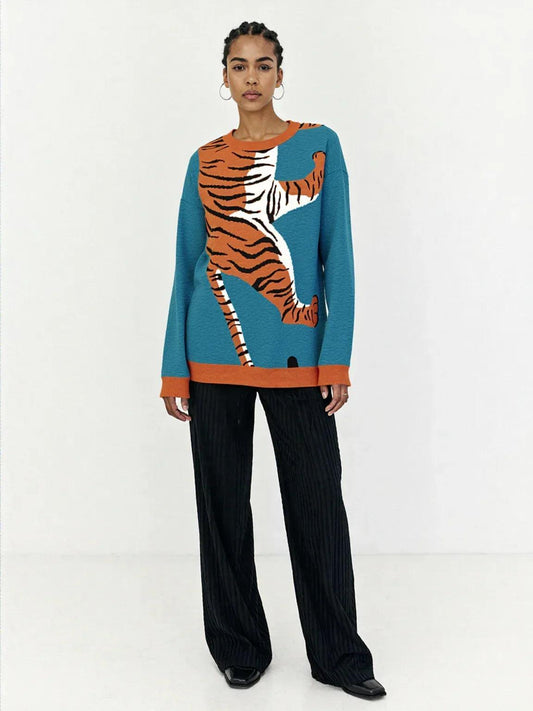 Climbing to the Top in Turquoise Blue Knitted Crewneck Sweater