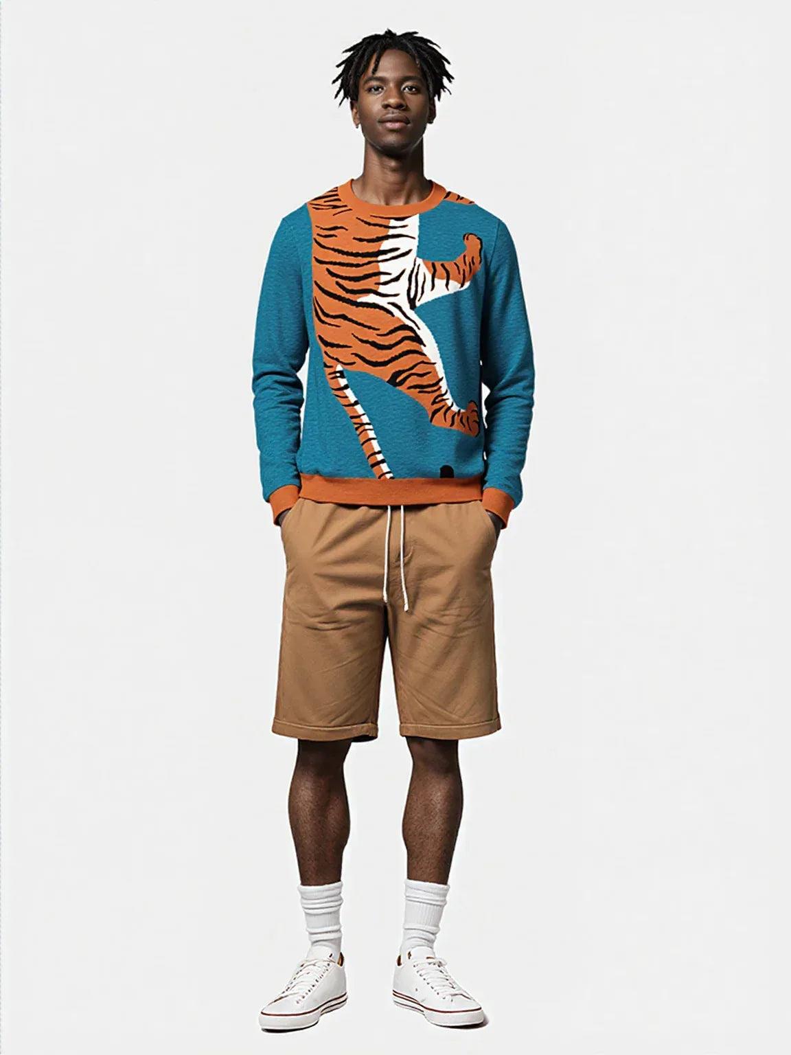 Climbing to the Top in Turquoise Blue Knitted Crewneck Sweater