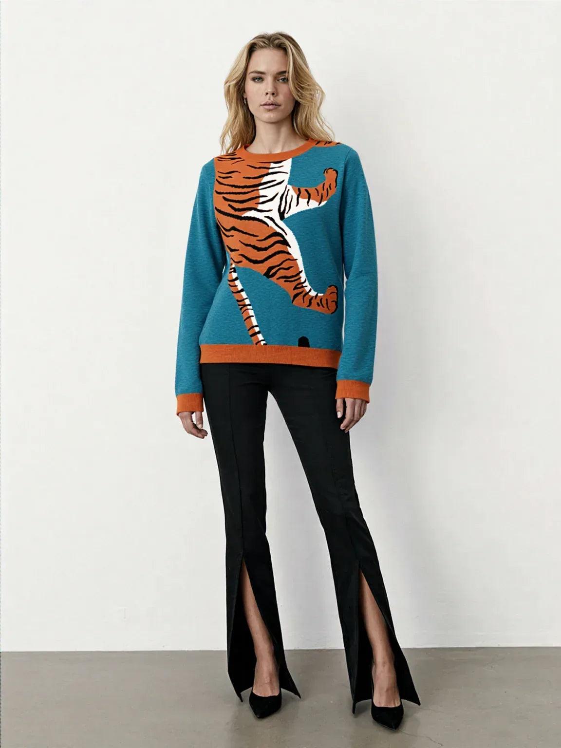 Climbing to the Top in Turquoise Blue Knitted Crewneck Sweater