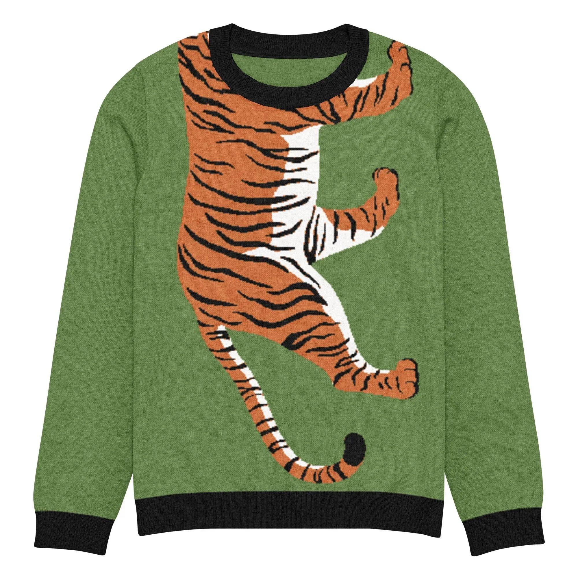 Climbing to the Top in Green Knitted Crewneck Sweater
