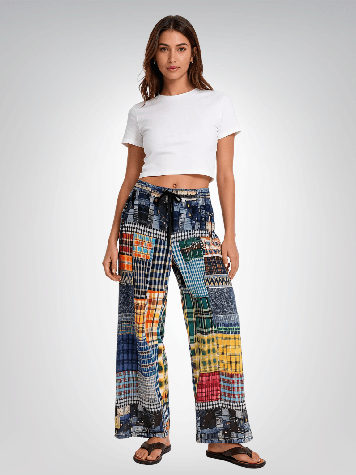 Collegiate Plaid Patchwork Cargo Jogger Pants