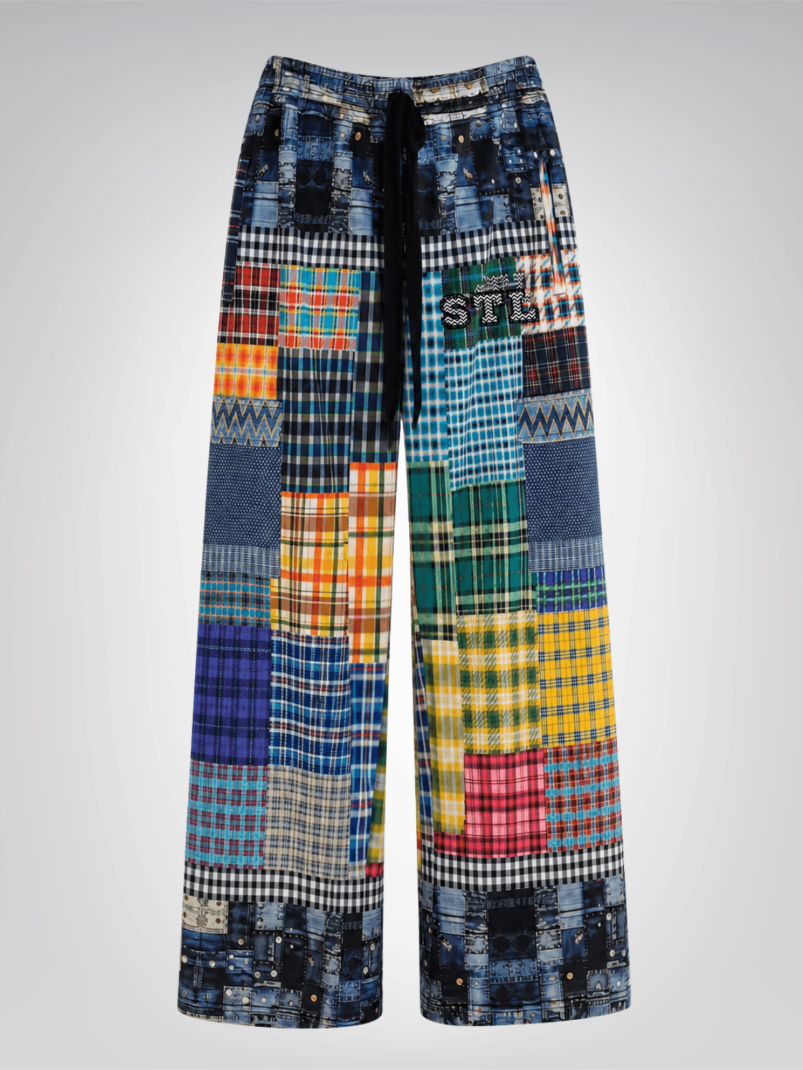 Collegiate Plaid Patchwork Cargo Jogger Pants