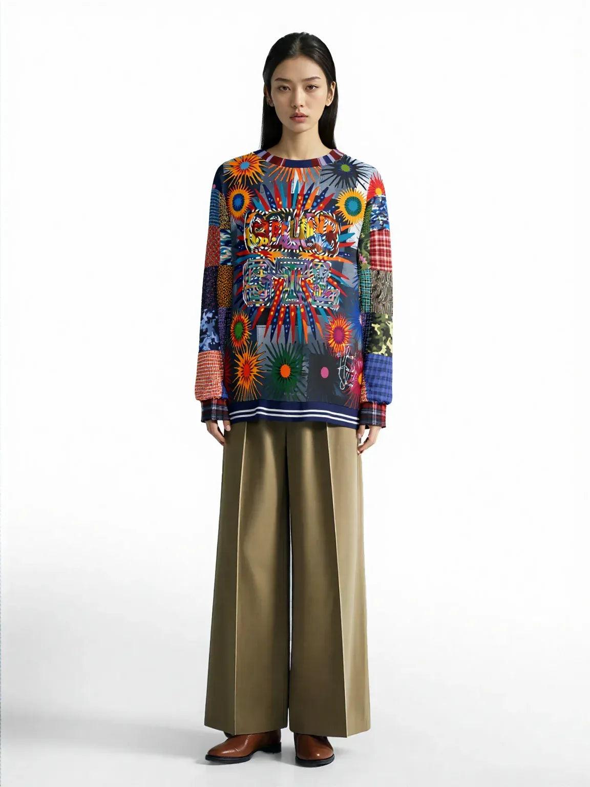 Color Revolution Denim Patchwork Print Unisex Sweatshirt (Gold Label)