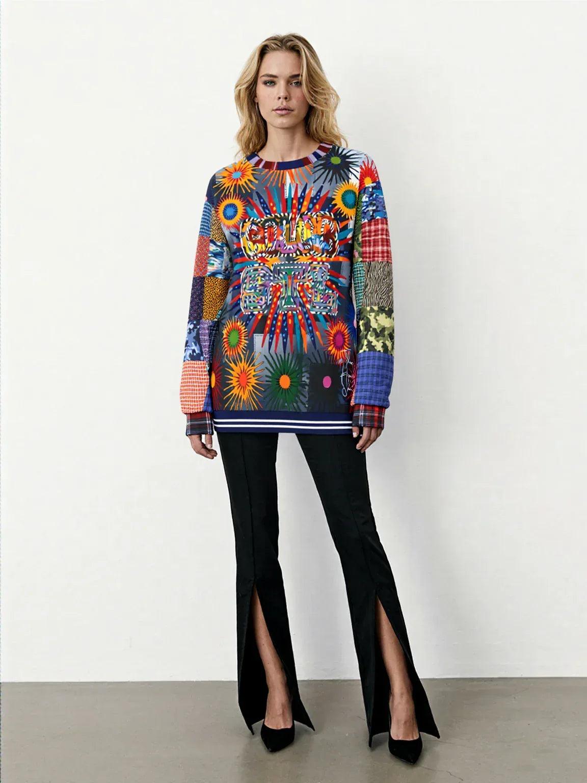 Color Revolution Denim Patchwork Print Unisex Sweatshirt (Gold Label)