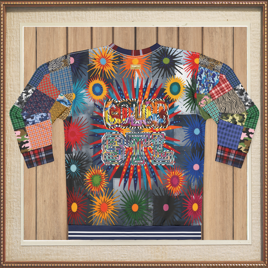 Color Revolution Denim Patchwork Print Unisex Sweatshirt (Gold Label)