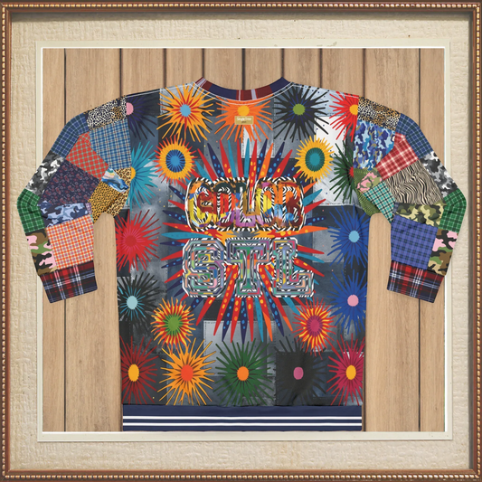 Color Revolution Denim Patchwork Print Unisex Sweatshirt (Gold Label)