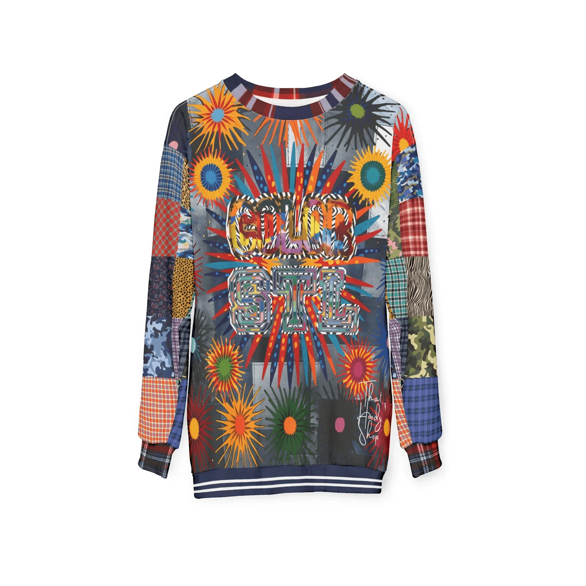 Color Revolution Denim Patchwork Print Unisex Sweatshirt (Gold Label)