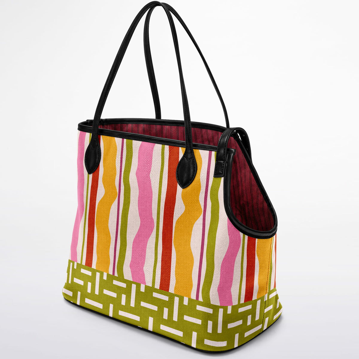 Colorful Ribbon Riot Striped Vegan Leather Pet Carrier Tote