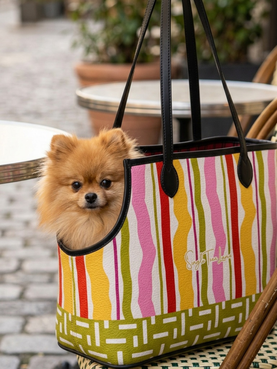 Colorful Ribbon Riot Striped Vegan Leather Pet Carrier Tote