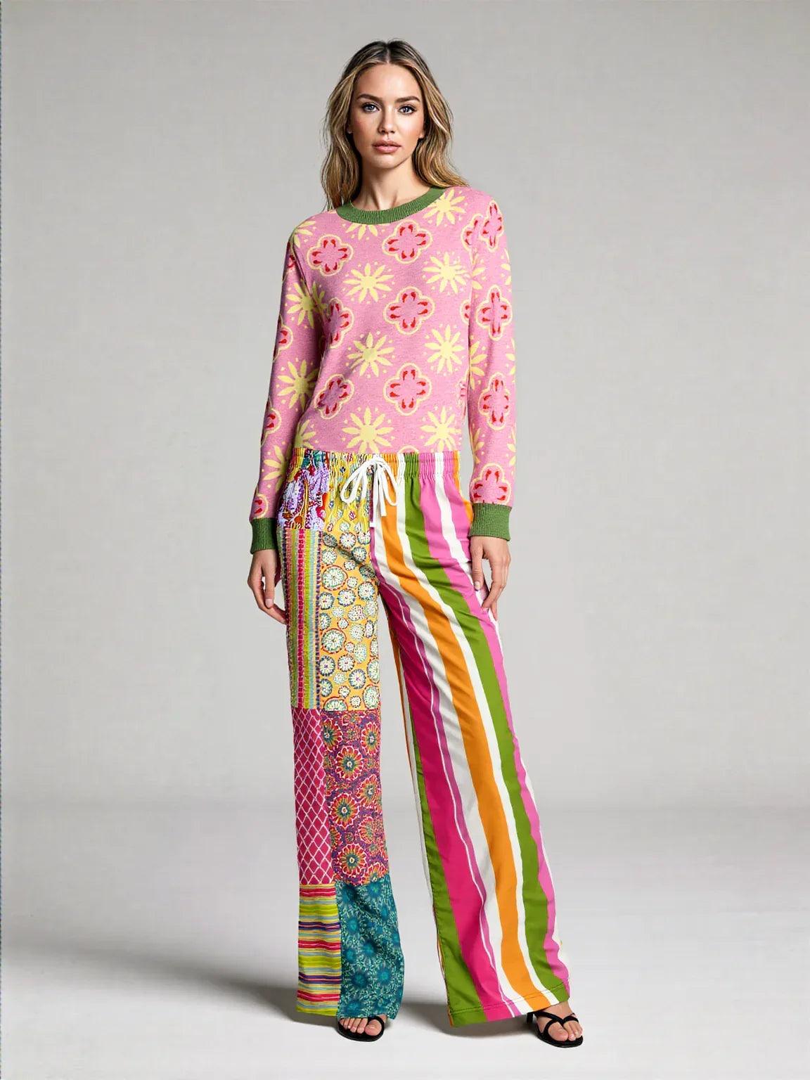 Coming Up Flowers in Pink Knitted Crewneck Sweater