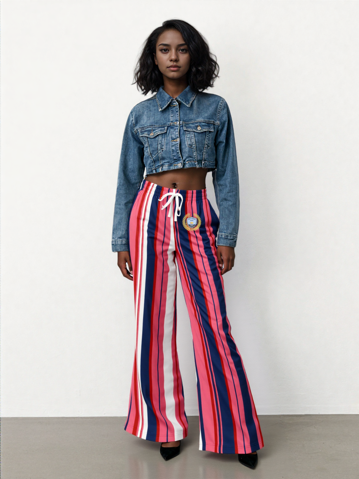 Yabba Dabba Doo Rugby Stripe Eco-Poly Wide Leg Pants