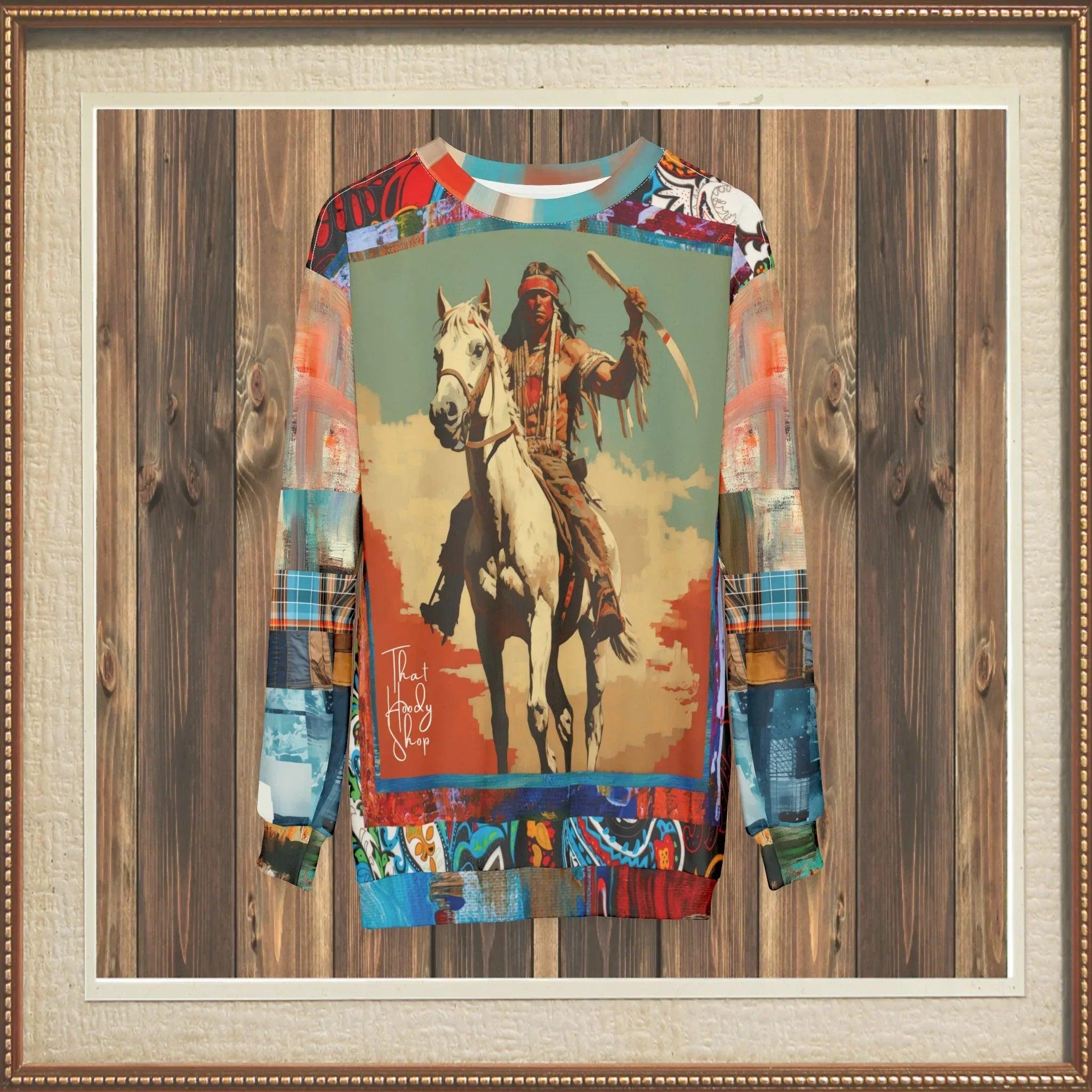 Comanche Warrior of the Great Plains Patchwork Print Unisex Sweatshirt (Gold Label)