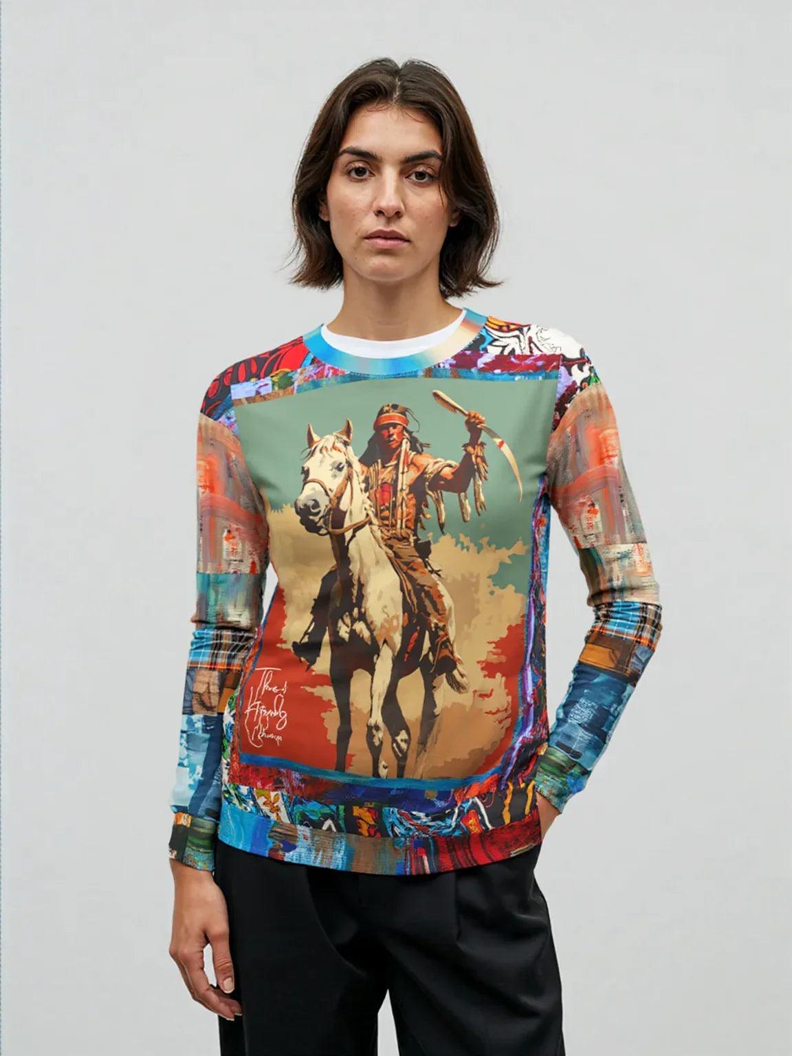 Comanche Warrior of the Great Plains Patchwork Print Unisex Sweatshirt (Gold Label)