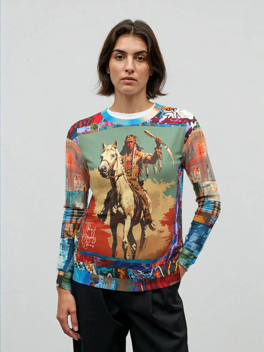 Comanche Warrior of the Great Plains Patchwork Print Unisex Sweatshirt (Gold Label)