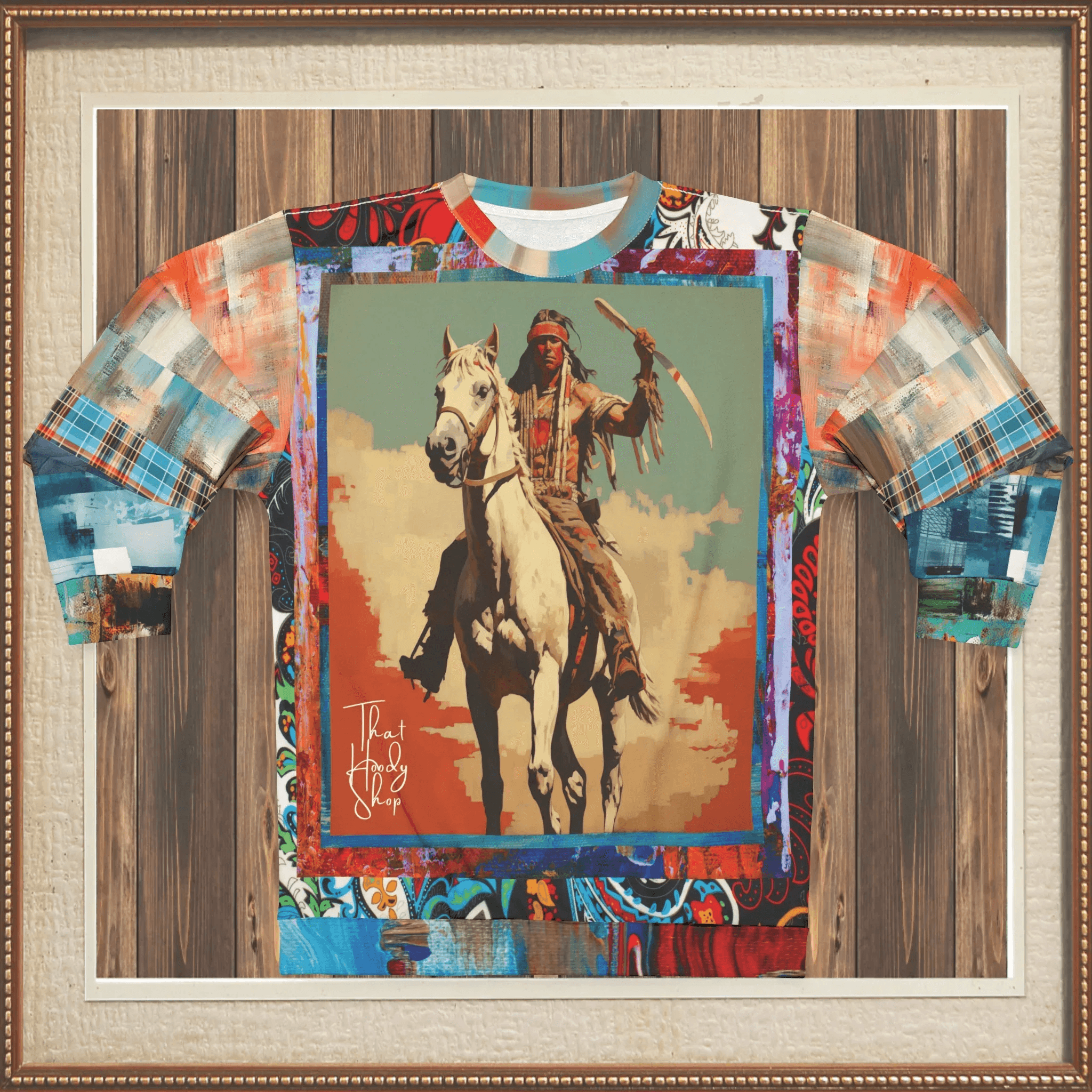 Comanche Warrior of the Great Plains Patchwork Print Unisex Sweatshirt (Gold Label)