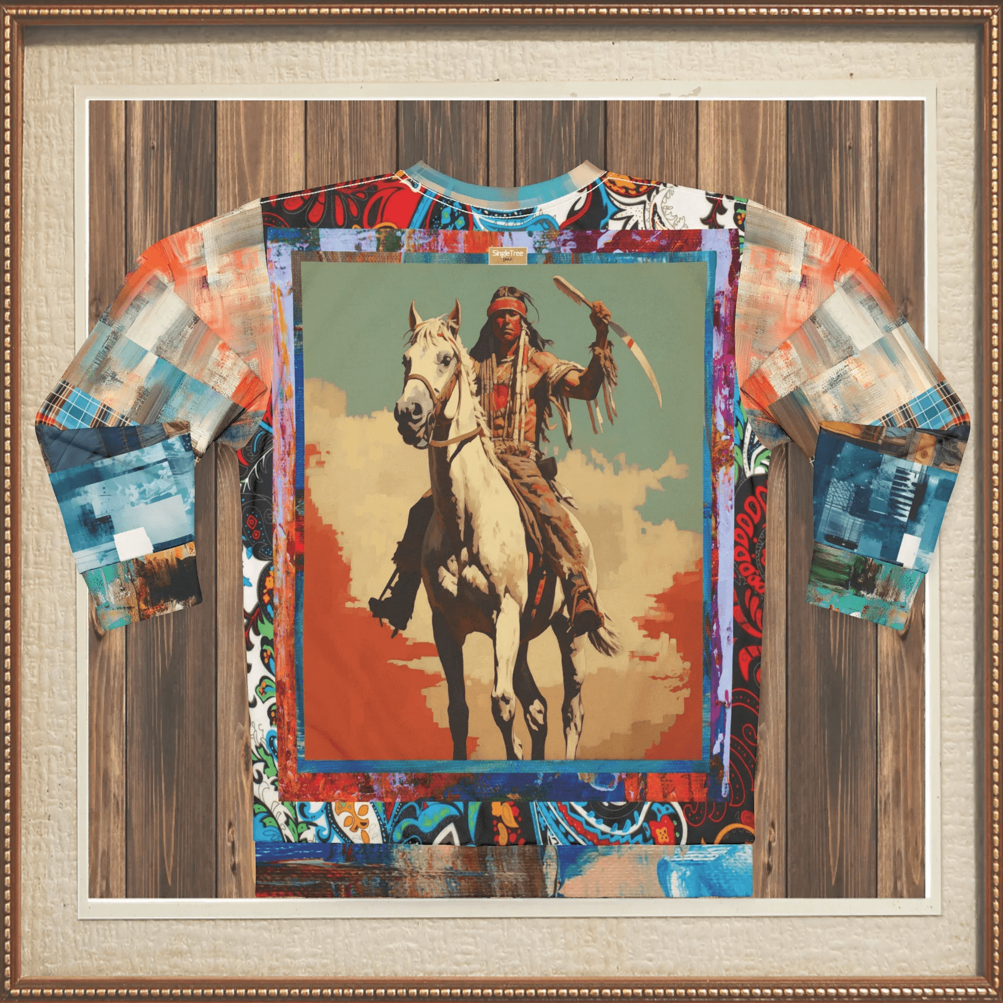 Comanche Warrior of the Great Plains Patchwork Print Unisex Sweatshirt (Gold Label)