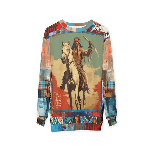 Comanche Warrior of the Great Plains Patchwork Print Unisex Sweatshirt (Gold Label)