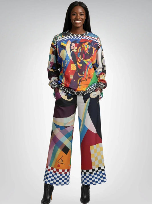 Composition in Nines - Kandinsky - Eco-Poly Wide Leg Pants
