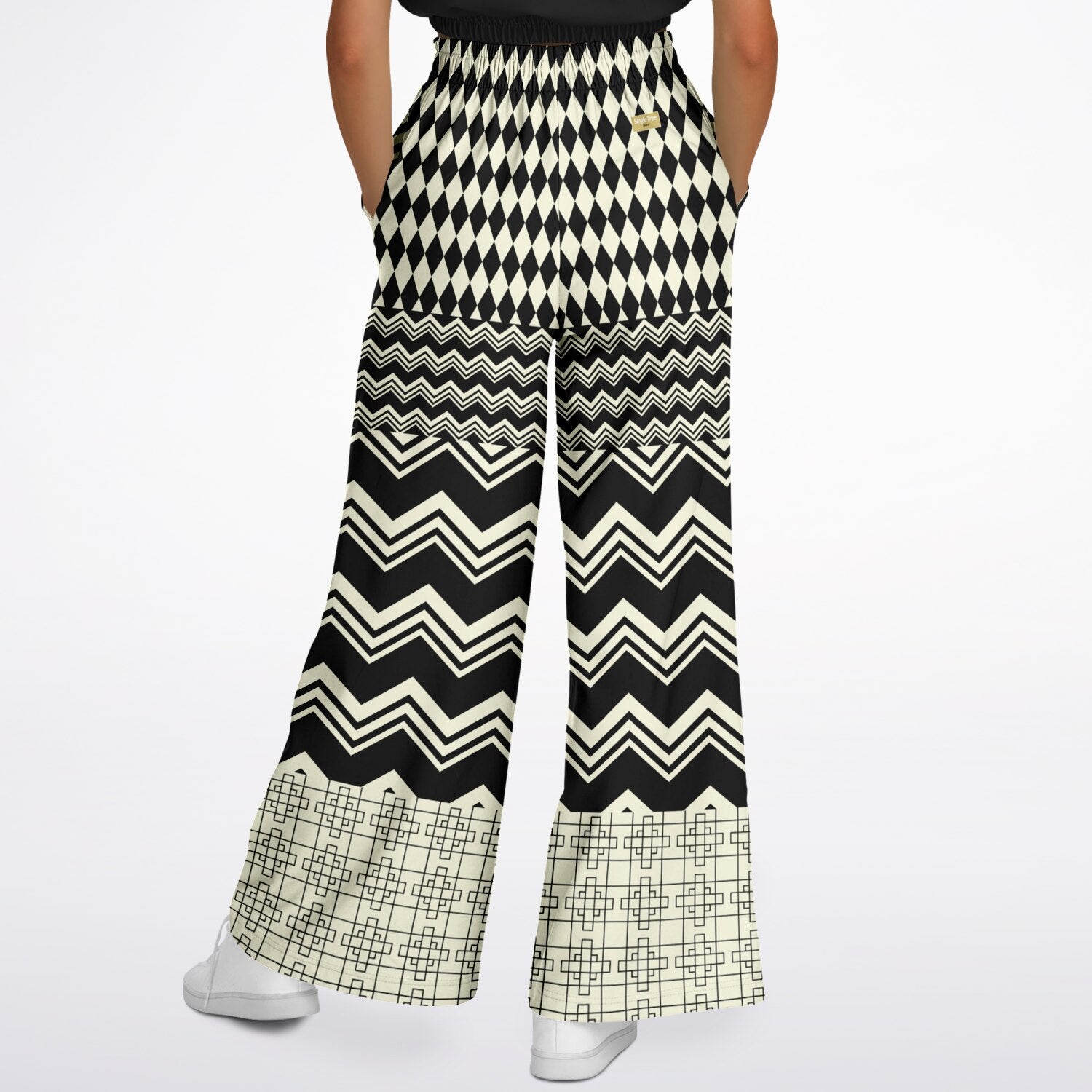 Cookies and Cream Chevron Patchwork Eco-Poly Wide Leg Pants
