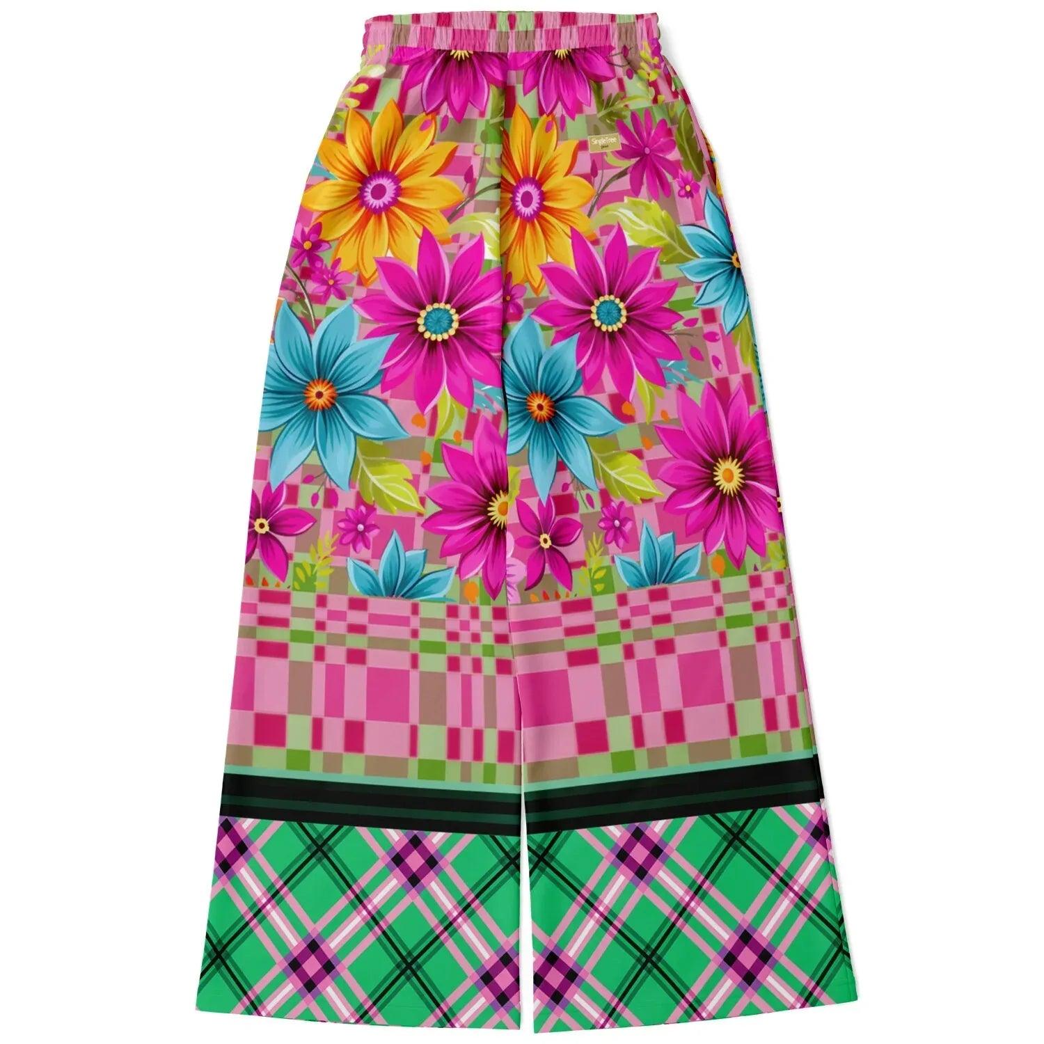 Cool Pink Jubilee Plaid Eco-Poly Wide Leg Pants