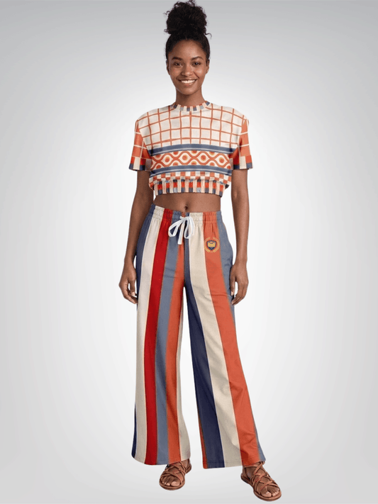 Coral Reef Secret Society Windowpane Plaid Eco-Poly Short Sleeve Cropped Pullover