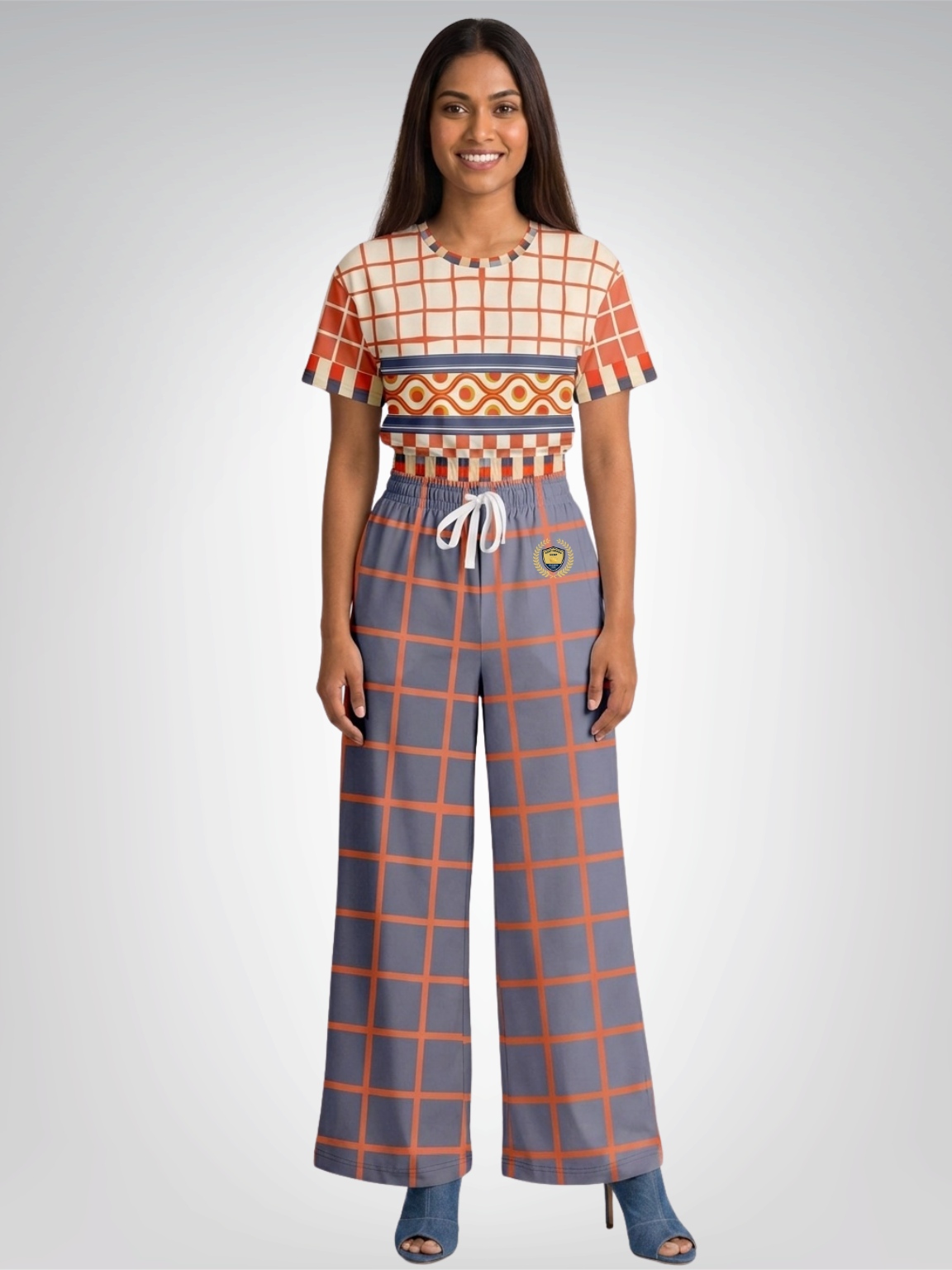 Coral Reef Secret Society Purple Windowpane Eco-Poly Wide Leg Pants