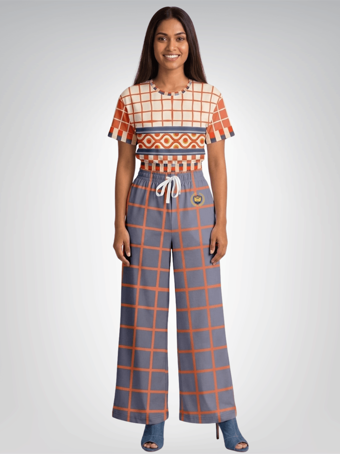 Coral Reef Secret Society Purple Windowpane Eco-Poly Wide Leg Pants