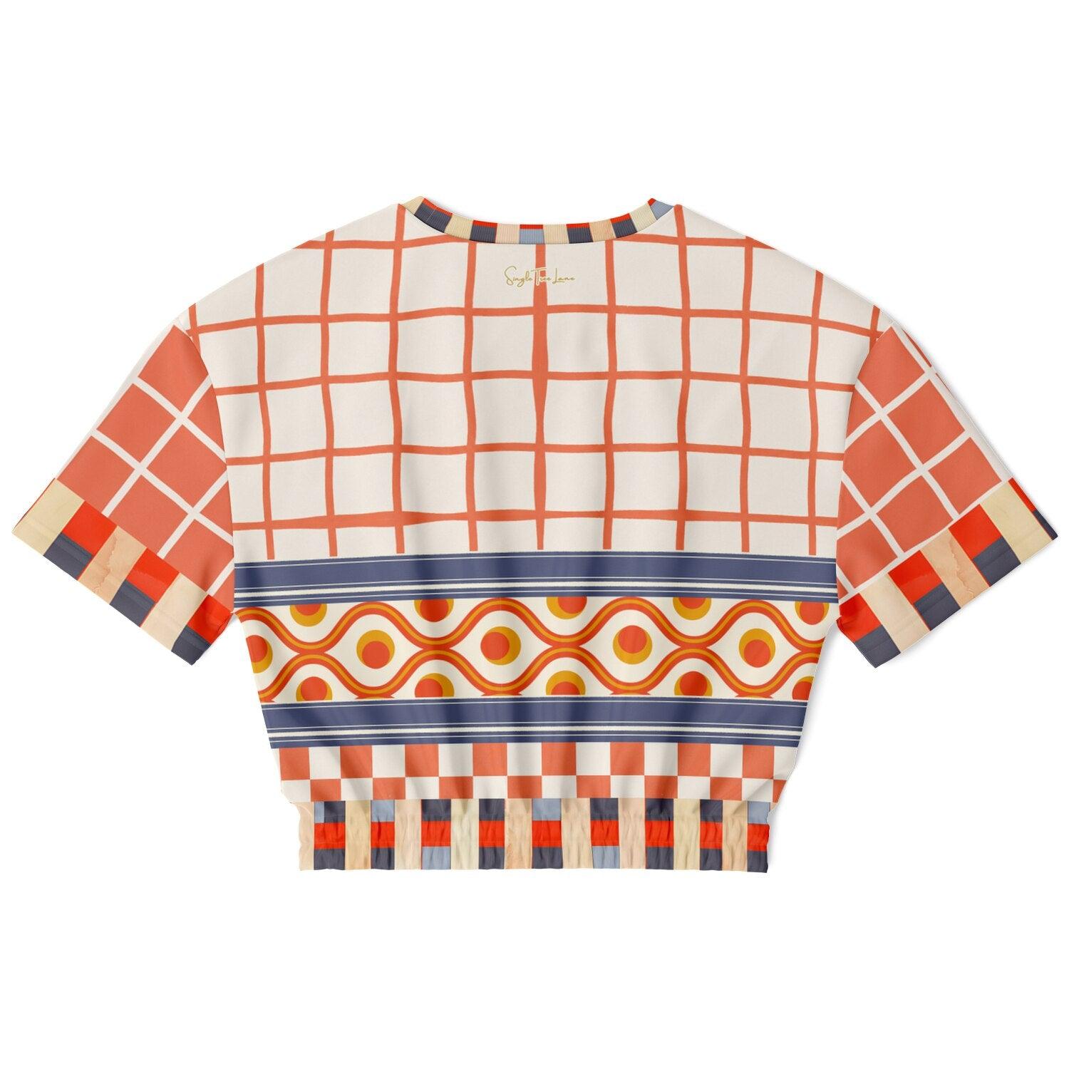 Coral Reef Secret Society Windowpane Plaid Eco-Poly Short Sleeve Cropped Pullover