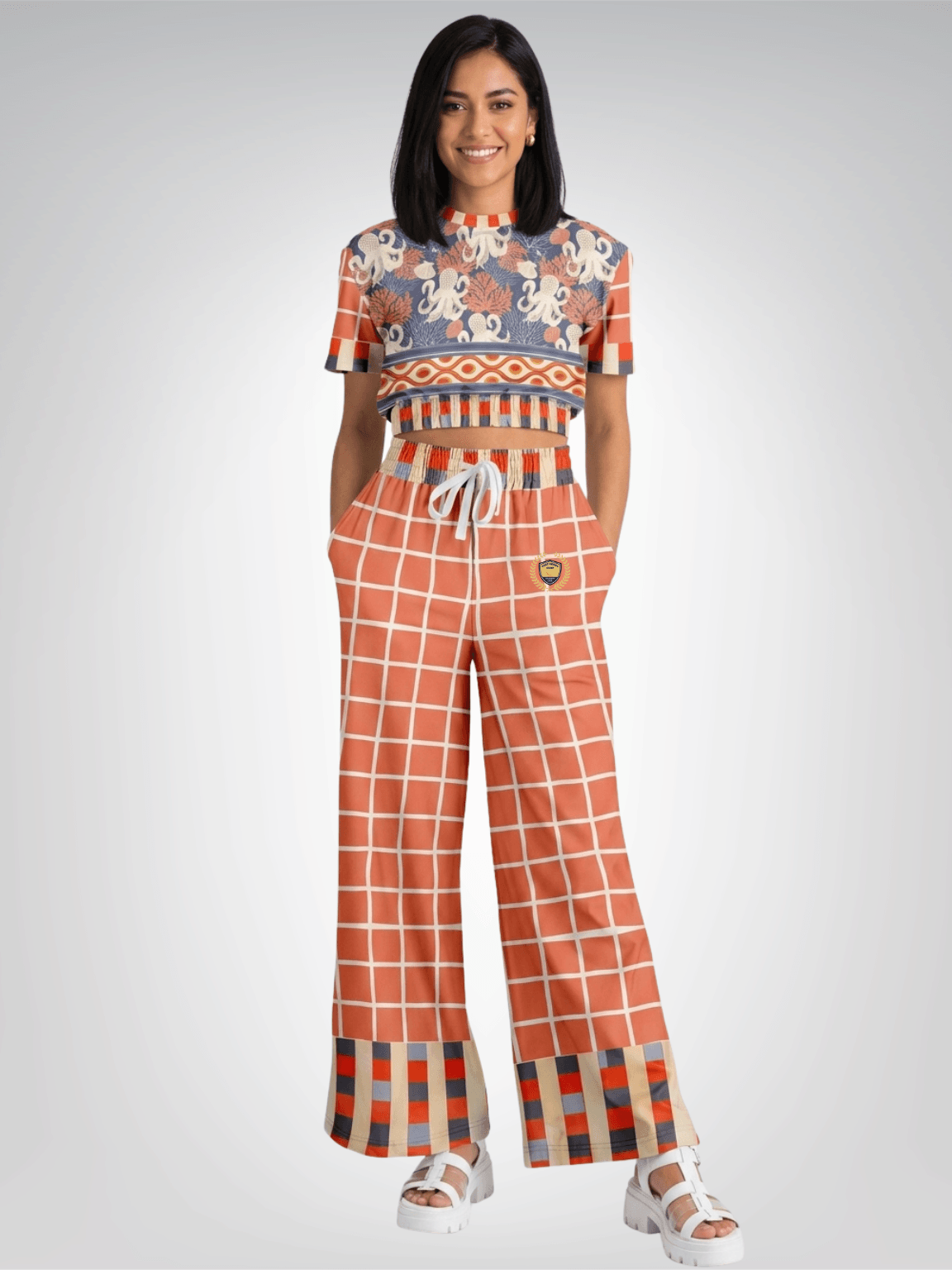 Coral Reef Secret Society Eco-Poly Short Sleeve Cropped Pullover