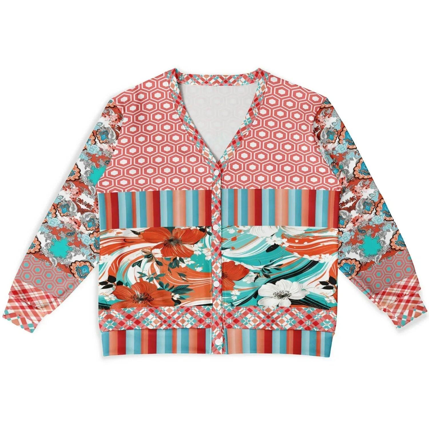 Coral Springs Abstract Paisley Patchwork Heavyweight Unisex Cardigan