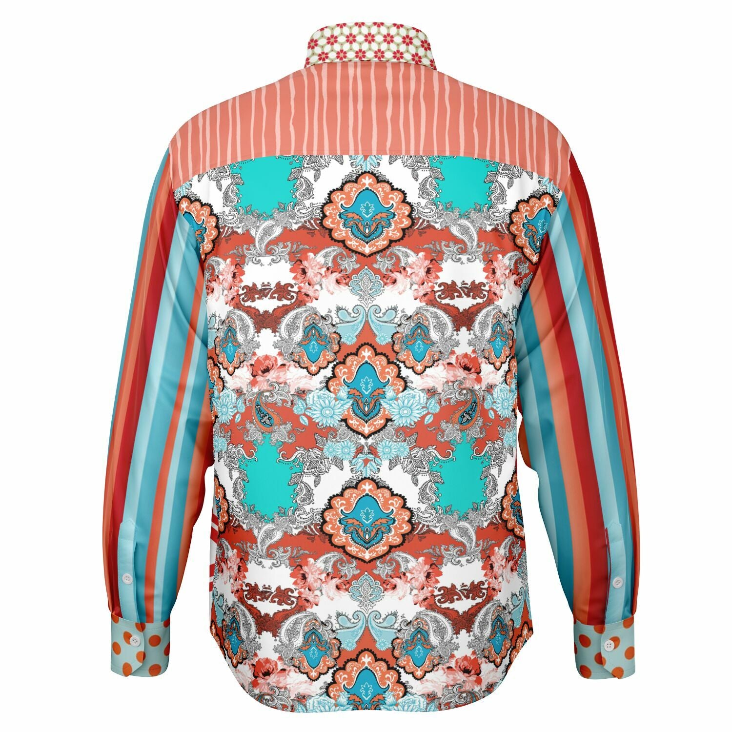 Coral Springs Retro Plaid Geo Patchwork Long Sleeve Button Down Shirt