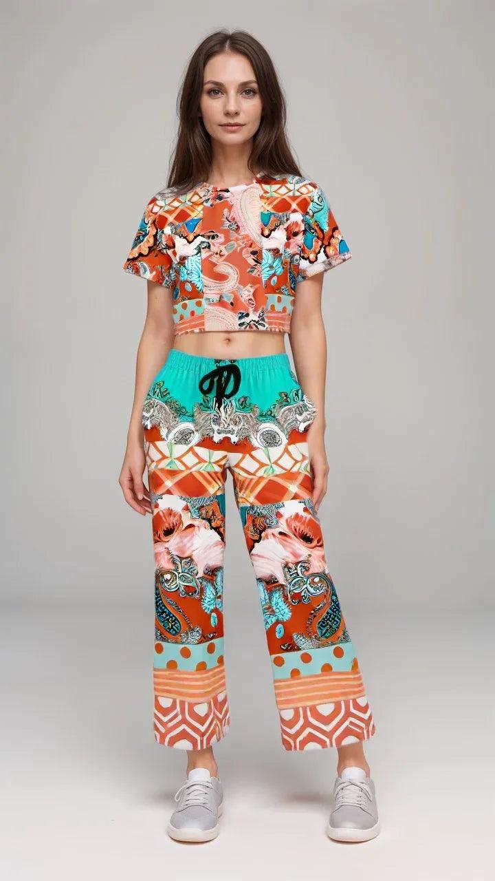 Coral Springs Hippie Patchwork Eco-Poly Short Sleeve Cropped Pullover