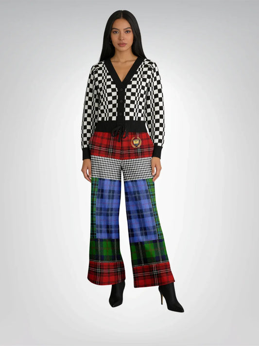Crazy About Plaid in Patchwork Eco-Poly Wide Leg Pants