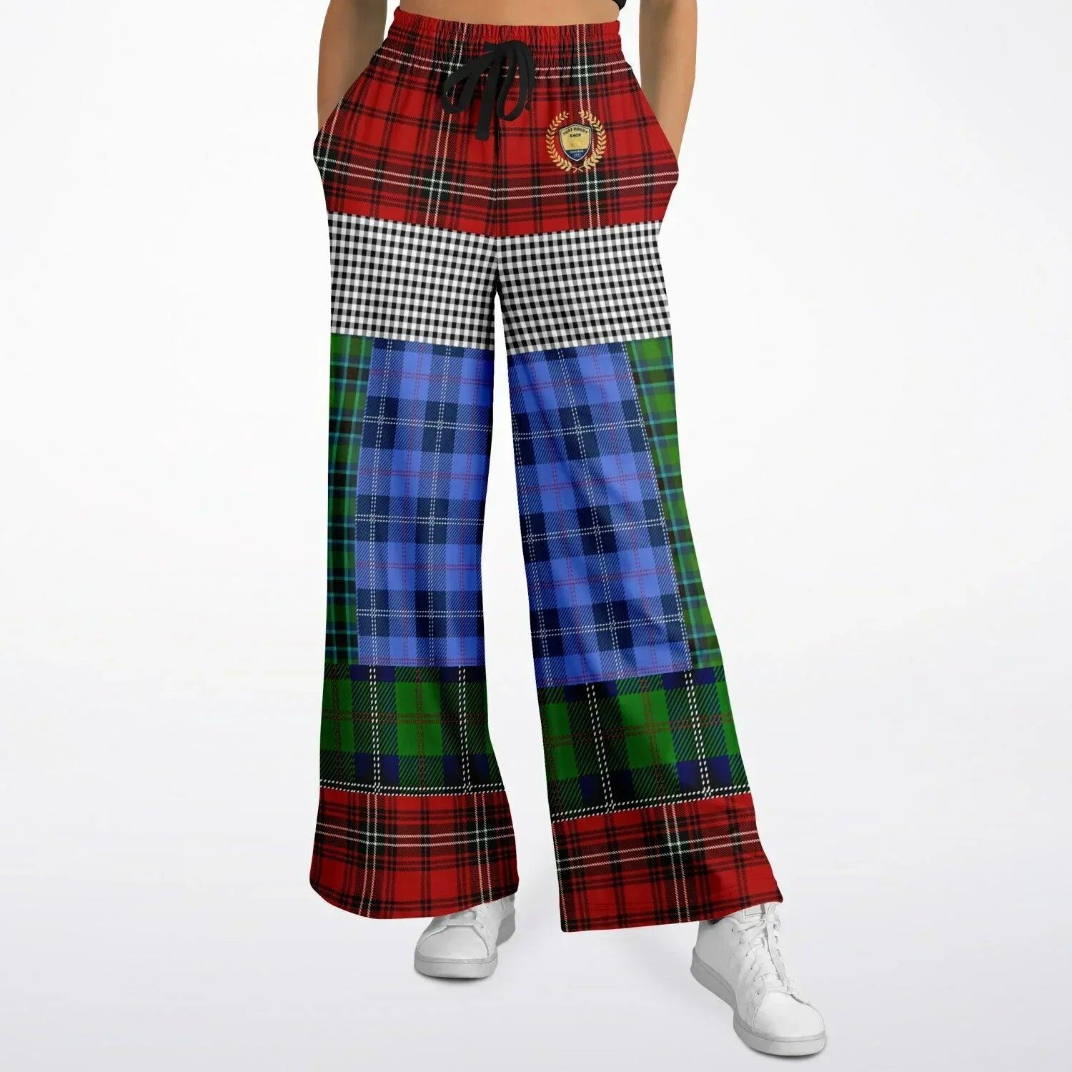 Crazy About Plaid in Patchwork Eco-Poly Wide Leg Pants