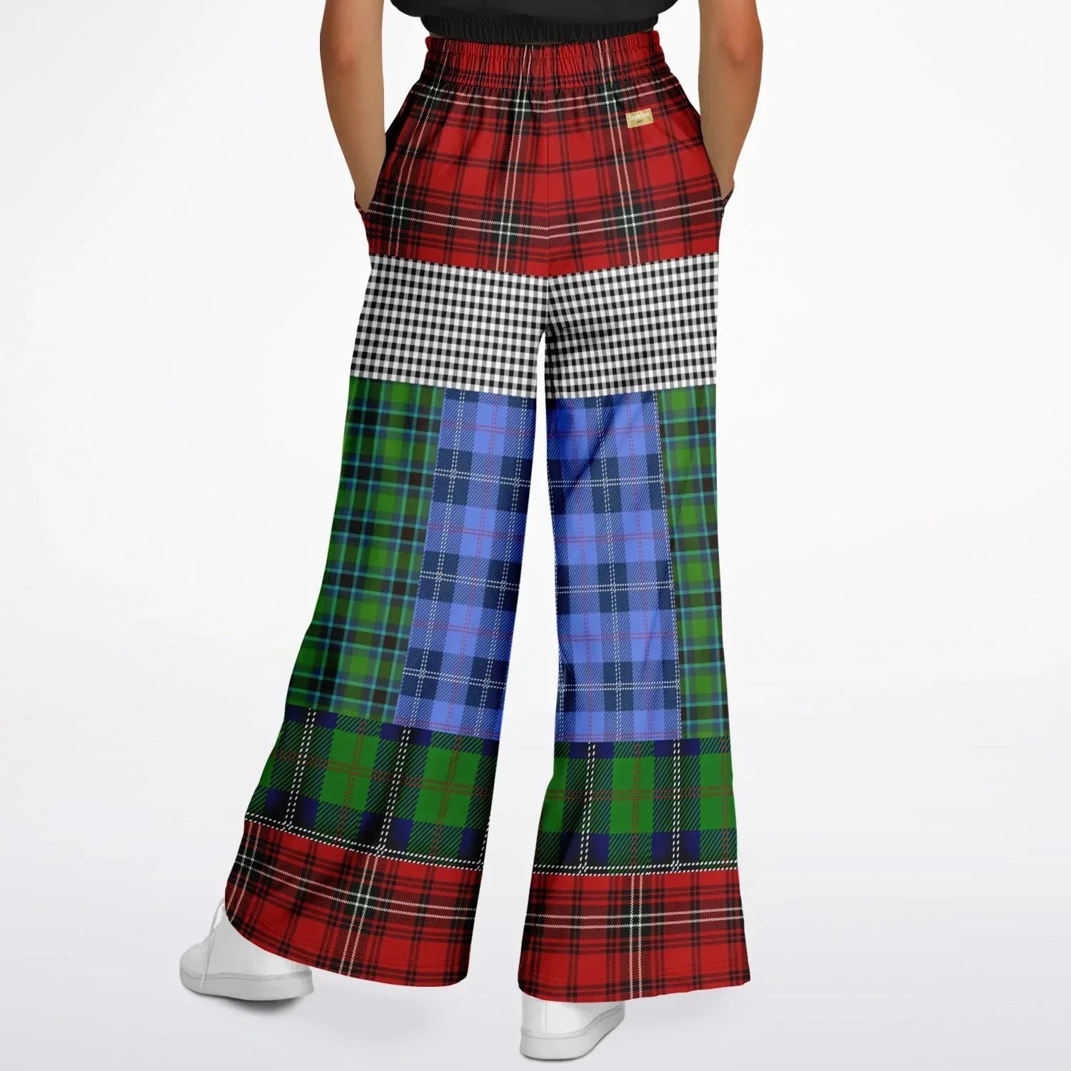 Crazy About Plaid in Patchwork Eco-Poly Wide Leg Pants